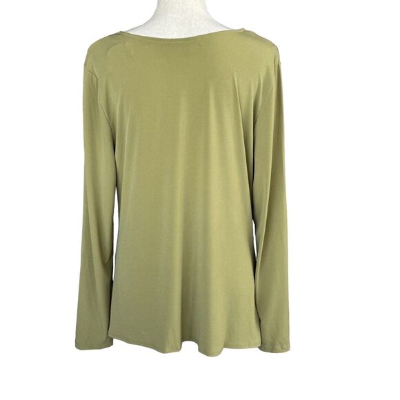 INC X-Large Top Ruched V-Neck Long Sleeve Stretch Hi-Low Hem Button Accent Green - Picture 3 of 8